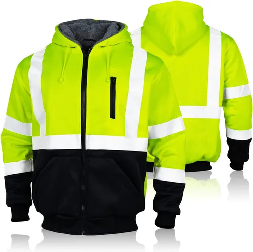 FONIRRA - Sudadera con capucha de alta visibilidad para hombre, clase ANSI 3, forro polar, chaqueta de trabajo con parte inferior negra (Amarillo,