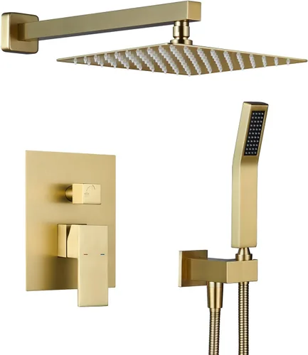 Miniatura 9 de Juego de combinación de ducha de lluvia de 10 pulgadas con llave de montaje en pared cromada, juego de grifos de baño con cabezal de ducha de lluvia