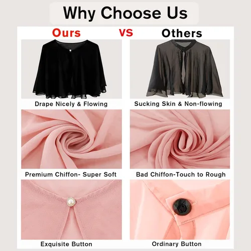 Miniatura 6 de Ciormis Chiffon Capelets Cape Soft Shrug Shawl Wrap for Women Wedding Evening Dress Cover Up
