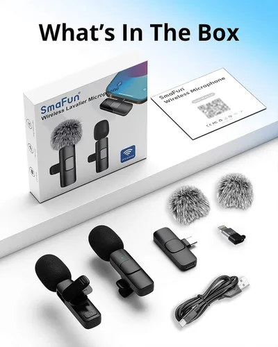 Miniatura 6 de Micrófono Lavalier inalámbrico para iPhone, Android, iPad, tabletas, mini micrófono Bluetooth con cancelación de ruido, transmisión de 65 pies