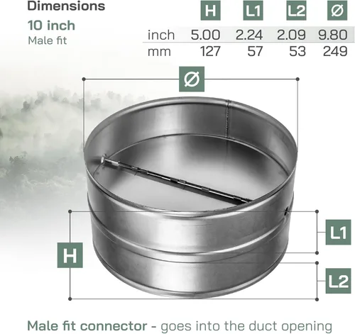 Miniatura 2 de Vent Systems Amortiguador de corriente trasera de 10 pulgadas, conector de conducto de acero galvanizado para flujo de aire unidireccional