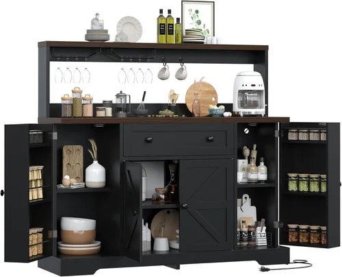 Miniatura 21 de VVFLU 55" Modern Farmhouse Buffet Cabinet with Storage, Coffee Bar Cabinet with 2 Drawers and 4 Barn Doors, Sideboard Storage Cabinet for Kitchen