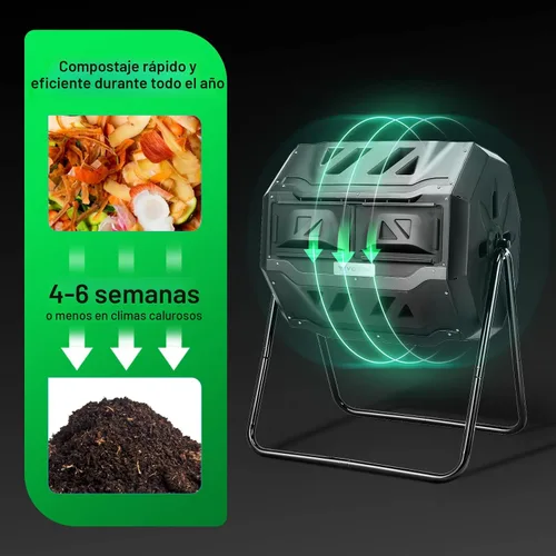 Miniatura 7 de VIVOSUN Cubo de compostaje giratorio para exteriores, con puerta negra de 43 galones, doble lote giratorio Negro