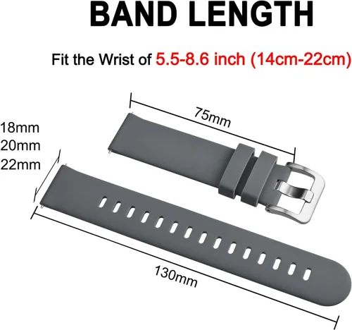 Miniatura 24 de BISONSTRAP Correas de reloj de silicona, correas de reloj delgadas con liberación rápida, 0.787 in, negro con hebilla negra