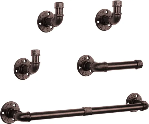 Miniatura 8 de NearMoon Juego de accesorios de baño de tubería industrial de 5 piezas, incluye barra de toalla de 18 pulgadas, soporte para papel higiénico y 3
