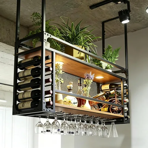 Miniatura 9 de Estantes de vino de pared de 31.4 pulgadas, estante de vino colgante, soporte de vino de gran capacidad, se puede colgar o montar en la pared, tipo