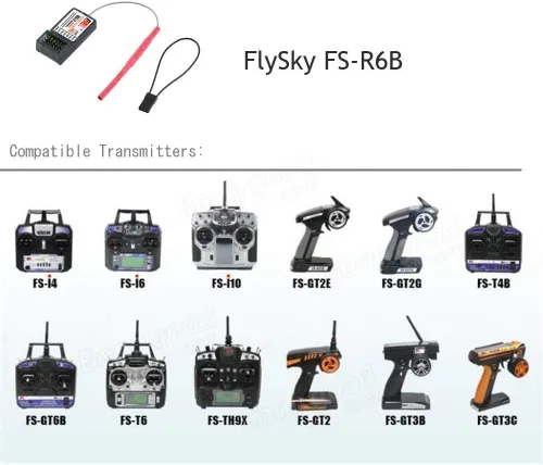 Miniatura 6 de 2 receptores Flysky FS-R6B 2.4G 6CH - Modelo de radio receptor de control remoto, compatible con FS-I4 / FS-I6 / FS-I6X / FS-T6 / FS-I10 / FS-GT2E