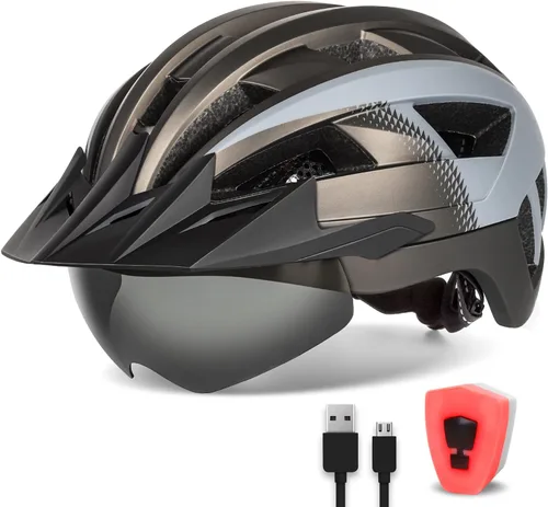 Miniatura 17 de Adult Bike Helmet with Visor and Goggles for Men Women Mountain Road Bicycle Helmet Rechargeable Rear Light Cycling Helmet