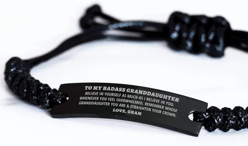 Miniatura 3 de Pulsera de cuerda negra con texto en inglés To My Badass Granddaughter Believe In Yourself, Navidad, graduación, cumpleaños, regalo de Gram, Zinc