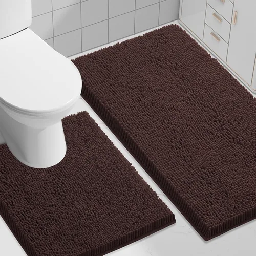 Miniatura 108 de Smiry Juego de 2 alfombras de baño, felpilla suave y absorbente, lavable a máquina, antideslizantes, para bañera, ducha y suelo