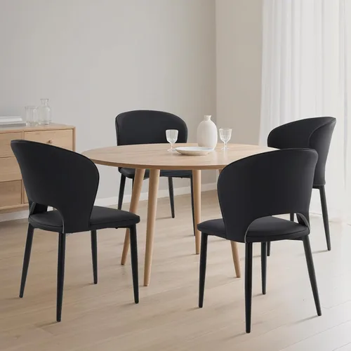 Miniatura 12 de Lamberia Juego de 2 sillas de comedor modernas para cocina y comedor con asiento acolchado de cuero sintético y patas de metal, color negro, juego