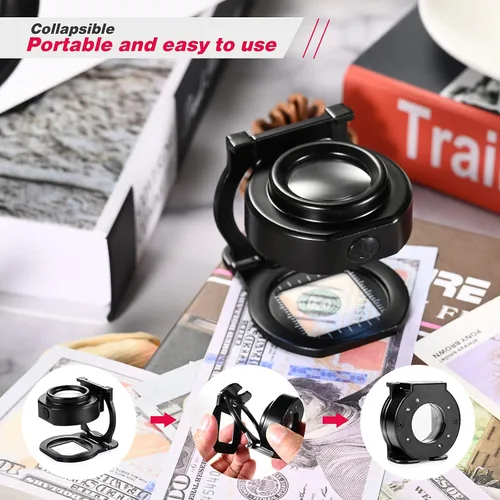 Miniatura 6 de Lupa de lupa de 25X con 6 luces, recargable por USB, tres plegables, portátil, de metal, lupa de costura para textil, herramienta de joyería óptica