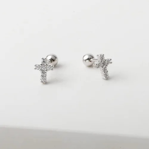 Miniatura 5 de Pendientes pequeños de plata de ley 925 con rosca trasera