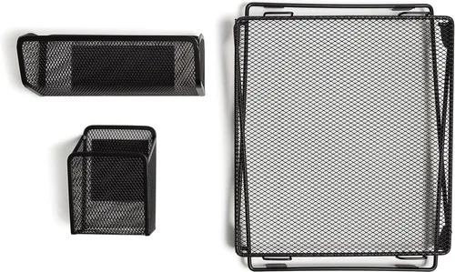 Miniatura 3 de U Brands Kit de organización de casilleros de malla negra, incluye taza magnética, estante plegable y contenedor, 3 piezas