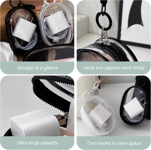 Miniatura 3 de Bolsa de almacenamiento de cables de carga, organizador compacto transparente para cables de datos de viaje, audífonos, más mini organizador