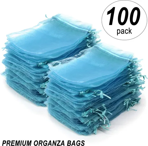 Miniatura 4 de ADVcer 100 bolsas de organza transparente, bolsas de regalo con cordón de 4.8 x 6.7 pulgadas, juego de sacos de joyería de primera calidad a granel