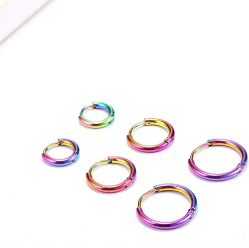 Miniatura 2 de Aretes de aro finos de acero inoxidable quirúrgico de 0.236 in0.315 in0.394 in, aretes de aro pequeños para mujeres y hombres