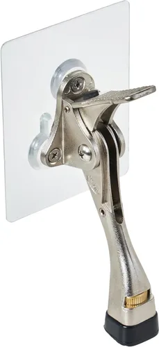 HOME&I Tope de puerta abatible de 4 pulgadas con placa de montaje autoadhesiva grande, tope de puerta ajustable resistente, soporte de puerta Níquel