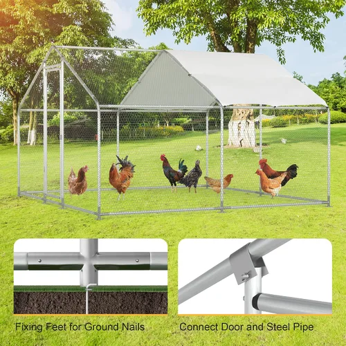 Miniatura 4 de Morngardo Gallinero grande de metal para 10 pollos, jaula de aves de corral, gallinero con cubierta impermeable (64 pies cuadrados)
