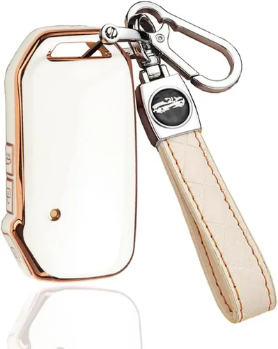 SANRILY Funda para llavero de 3 botones con borde dorado para Kia Sportage R GT Stinger GT Sorento Cerato Forte - Funda de protección completa sin