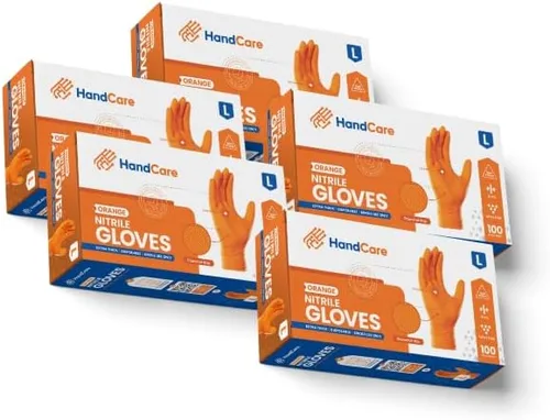 Miniatura 8 de HandCare - Guantes desechables de nitrilo naranja de 8 mil, sin látex, agarre texturizado de diamante para uso mecánico, trabajo y limpieza