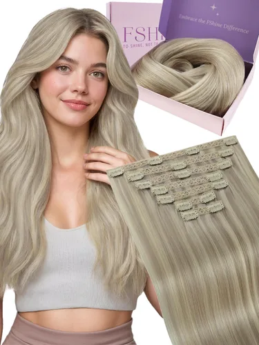 Miniatura 18 de Fshine Extensiones de cabello con broches, 22 pulgadas, 7 unidades, color marrón oscuro, doble trama, extensiones de cabello humano real con clip
