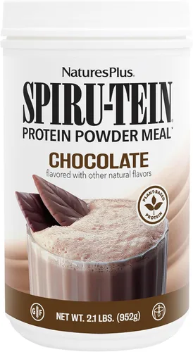 NaturesPlus Spiru-Tein, Chocolate - 2.1 lb - Complejo de proteínas con espirulina - 0.49 oz de proteína a base de plantas por porción - Sin OMG,