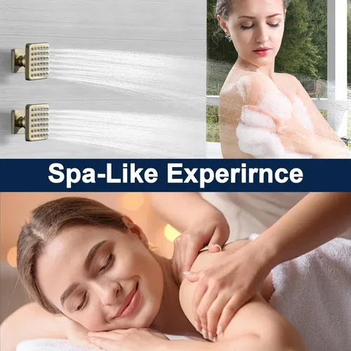 Miniatura 8 de Chorros de pulverización de cuerpo cuadrado de latón macizo para ducha, spray de masaje de montaje en pared de alta presión, chorros de spa Oro