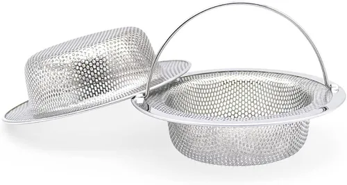 Miniatura 8 de Paquete de 2 coladores para fregadero de cocina con asa, acero inoxidable de alta calidad, tapón de eliminación de basura para fregadero de cocina