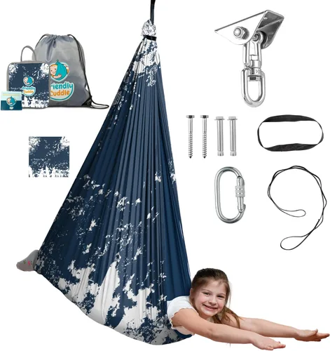 Miniatura 32 de Columpio sensorial de interior para niños o exterior – Soporta 300 libras, doble capa y giro de 360°, columpio hamaca de terapia de compresión