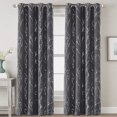 Miniatura 2 de H.VERSAILTEX Cortinas opacas para dormitorio, con estampado de ramas de árbol, con aislamiento térmico y ojales, cortinas de ventana gruesas y Gris