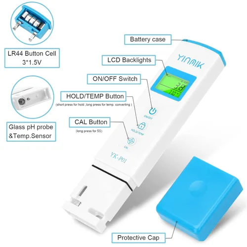 Miniatura 2 de YINMIK Medidor digital de pH TDS Medición precisa combinada para pH TDS EC Temp con ATC, probador de calidad de agua de 2ª generación con pantalla