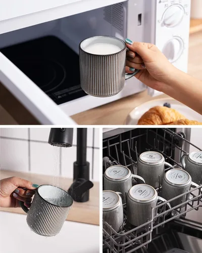 Miniatura 7 de famiware Juego de Tazas de Café para 4, Tazas de Catering Star de 12 oz con Asa para Café, Té, Cacao, Leche - Juego de Vajilla de Cerámica de Gres