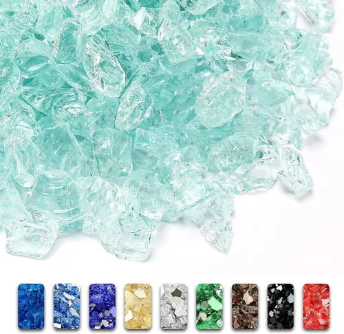 Miniatura 36 de GRISUN Vidrio de fuego azul océano Pacífico para hoguera, 10 libras 1/2 pulgada rocas de vidrio templado para chimenea natural o propano, seguro