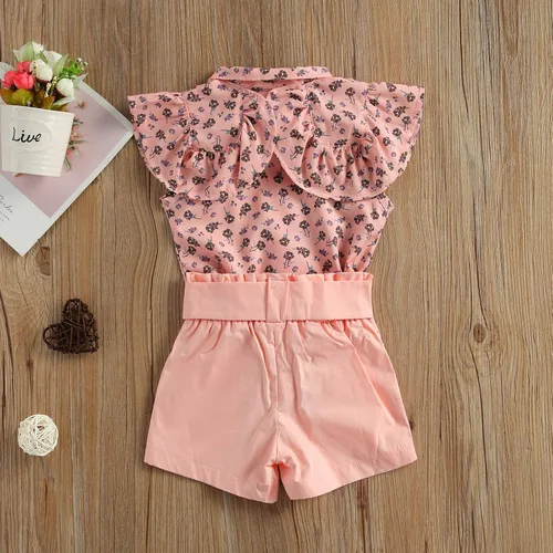 Miniatura 7 de Conjunto de 2 piezas con volantes y cuello halter floral para niños pequeños y niñas