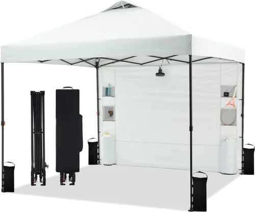Tunbne - Toldo desplegable de 10 x 10 pies con 1 pared lateral y 6 bolsillos, instalación de un solo empuje, tienda de sombra instantánea con techo