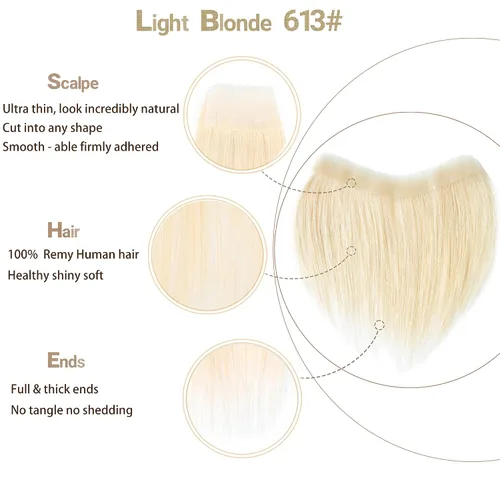 Miniatura 2 de Extensión frontal de cabello rubio claro para hombres, extensión de cabello lacio con pérdida de línea de cabello humano con cinta adhesiva