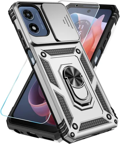 Miniatura 9 de Funda para teléfono SunStory para Motorola Moto G Play 2024 con protector de pantalla HD y cubierta deslizante para la cámara y soporte con patas