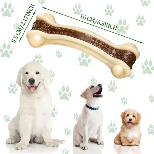 Miniatura 2 de Sosation Juguetes para perros con forma de huesos para masticadores agresivos, paquete de 2 juguetes para masticar para cachorros, de nailon, sabor