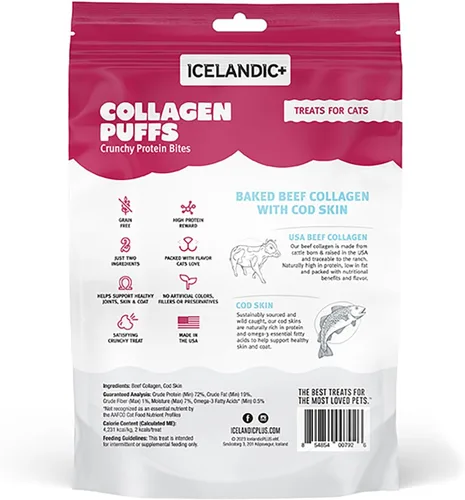 Miniatura 2 de Icelandic+ Colágeno Puffs: Colágeno de res al horno con piel de bacalao, bolsa de 0.5 onzas, golosinas para gatos, bocadillos crujientes