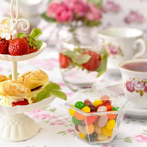 Miniatura 3 de Oasis Creations Mini tapas y cucharas hexagonales incluidas, 3.3 onzas, 40 unidades, plástico transparente, seis caras, taza de flores, taza