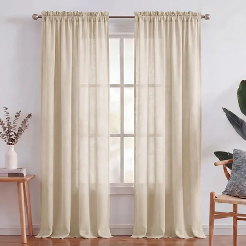 Miniatura 40 de Turquoize cortinas traslúcidas de lino natural, cortinas semitransparentes, cortinas de arpillera con bolsillo para cortinero, paneles para ventana