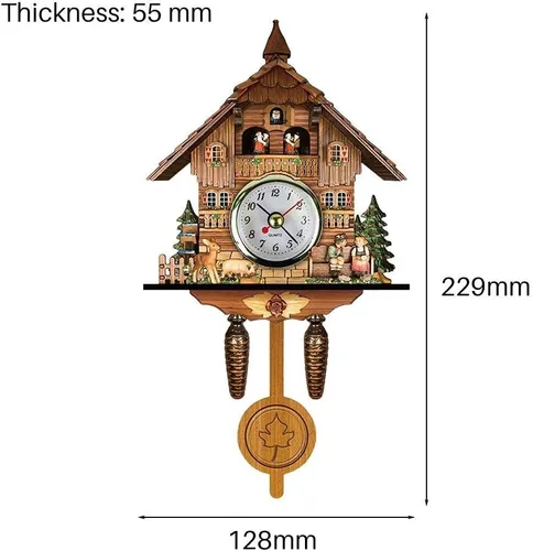 Miniatura 6 de FitBest Reloj de cuco tradicional de madera hecho a mano con pájaros, funciona con pilas, reloj de cuarzo de péndulo de pared para decoración