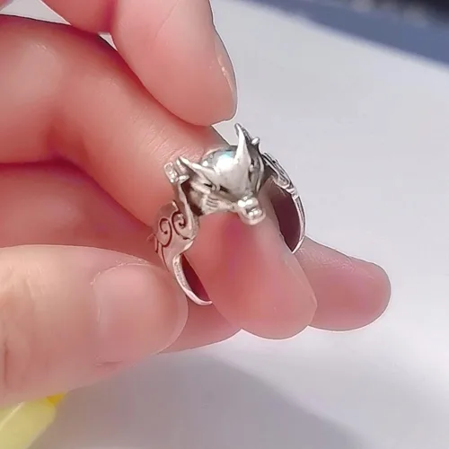 Miniatura 2 de Anillo de zorro ajustable para cosplay, accesorios de regalo de cumpleaños, Plata esterlina, plata, S925, Sin piedras preciosas