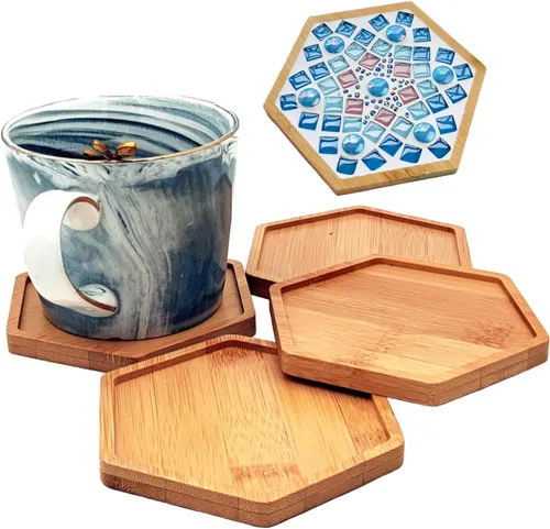 Miniatura 16 de 4 posavasos de bambú de mosaico para manualidades, bandejas de base en blanco, posavasos para beber, posavasos para plantas, placa de arte