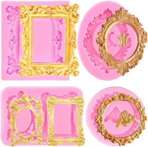 Miniatura 7 de Marcos de fotos Molde de silicona para marcos de fotos, molde de fondant, moldes de marco de estilo barroco para decoración de cupcakes, decoración