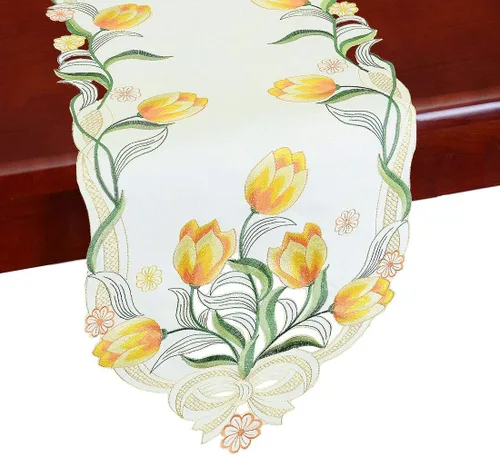 Miniatura 14 de Caminos de mesa pequeños bordados de tulipán, manteles florales de primavera para Pascua (azul, 13 x 35 pulgadas)