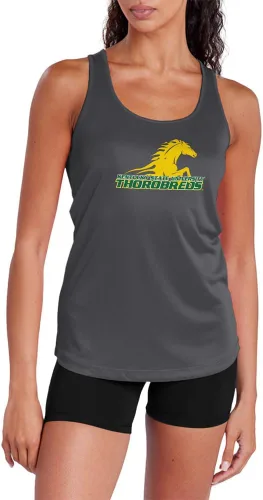 Miniatura 297 de Camiseta deportiva sin mangas oficial de la NCAA Collegiate para mujer, con espalda cruzada, logotipo primario, colección carbón