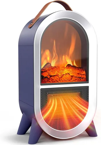 Miniatura 11 de Riseon - Calentador de chimenea eléctrico portátil, 1500W/750W, mini calentador de espacio para uso en interiores con llama 3D, termostato, asa