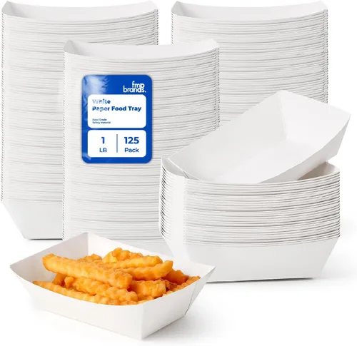 Miniatura 14 de Fit Meal Prep Paquete de 125 bandejas de papel de 5 libras para alimentos desechables de alta resistencia, bandeja de nachos blancos para fiestas